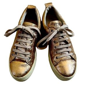 Feners Rose Gold Metallic Lace Up Leather Trainers Sneakers 37